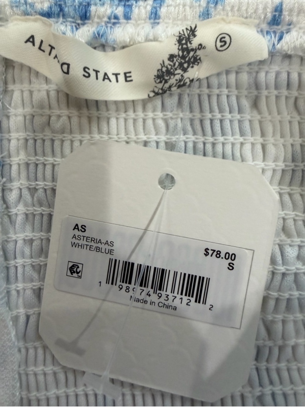 NWT- Altar'd State White & Light Blue Floral Cottage Cut Out Tiered Mini Dress - Picture 2 of 6